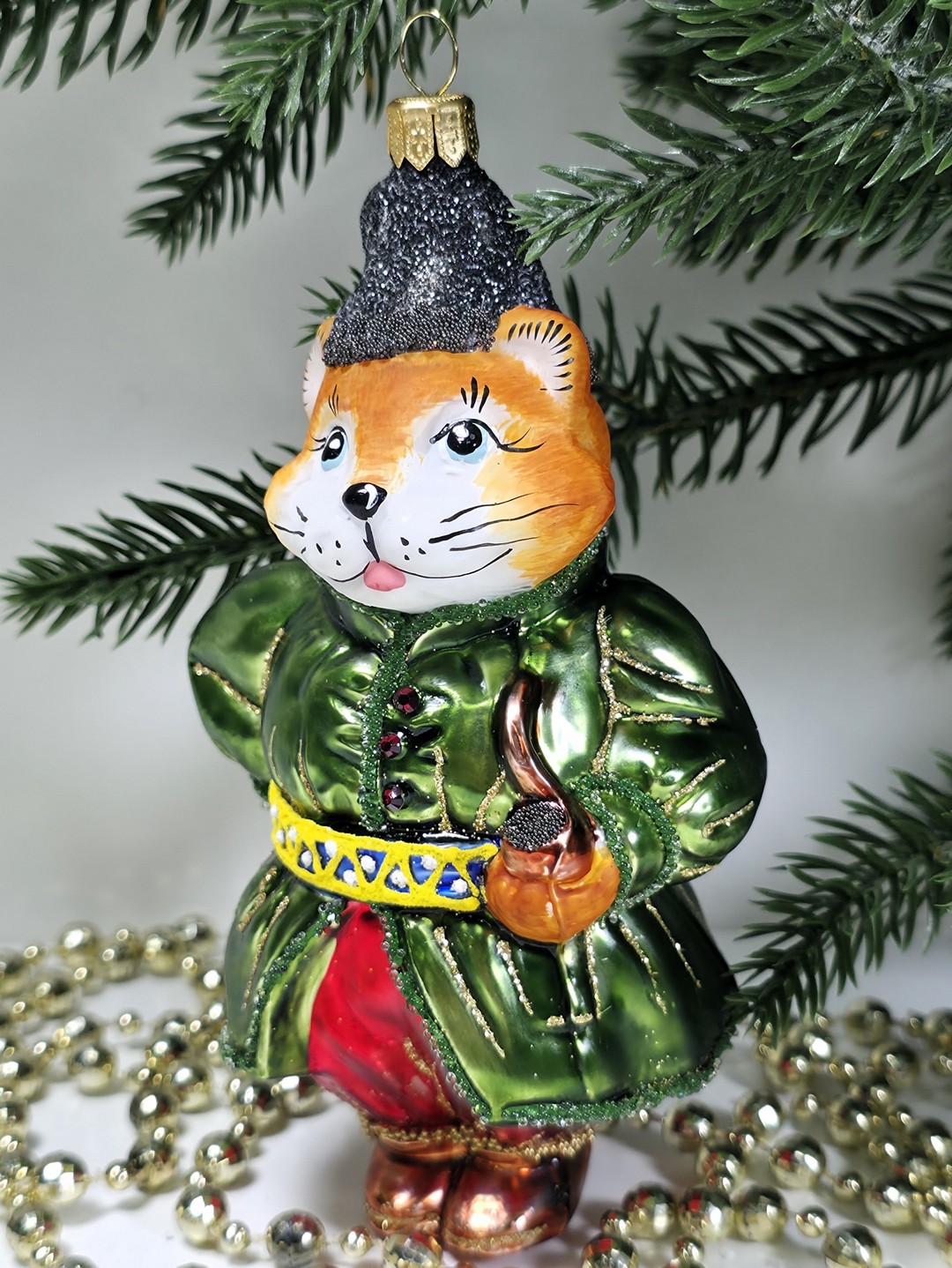 фото Стеклянная елочная игрушка Котофей