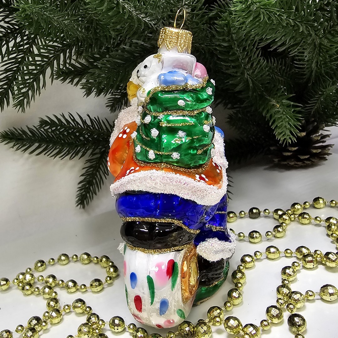 фото Стеклянная елочная игрушка Клоун на мотоцикле