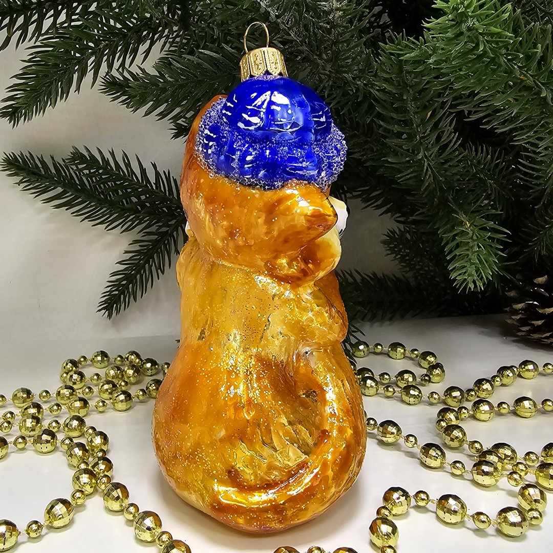 фото Стеклянная елочная игрушка Лисичка в шапке