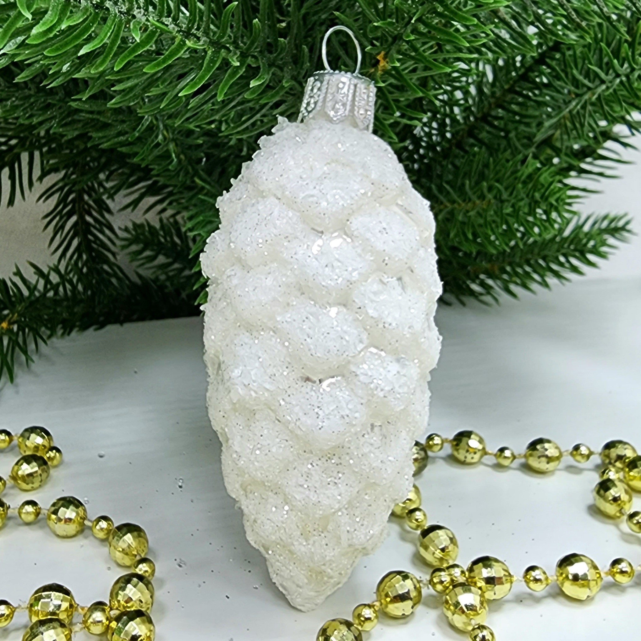 фото Стеклянная елочная игрушка Шишка 8 см