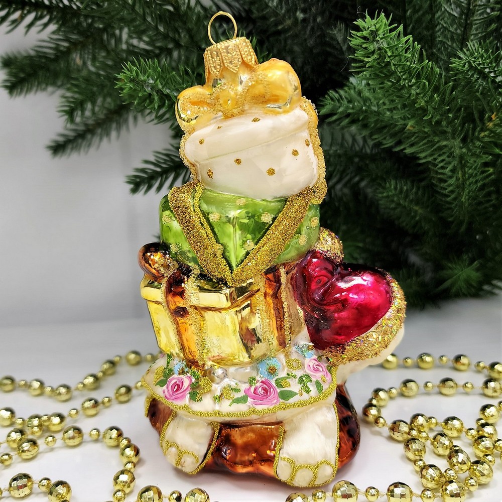 фото Стеклянная елочная игрушка Черепаха с подарками Версаль