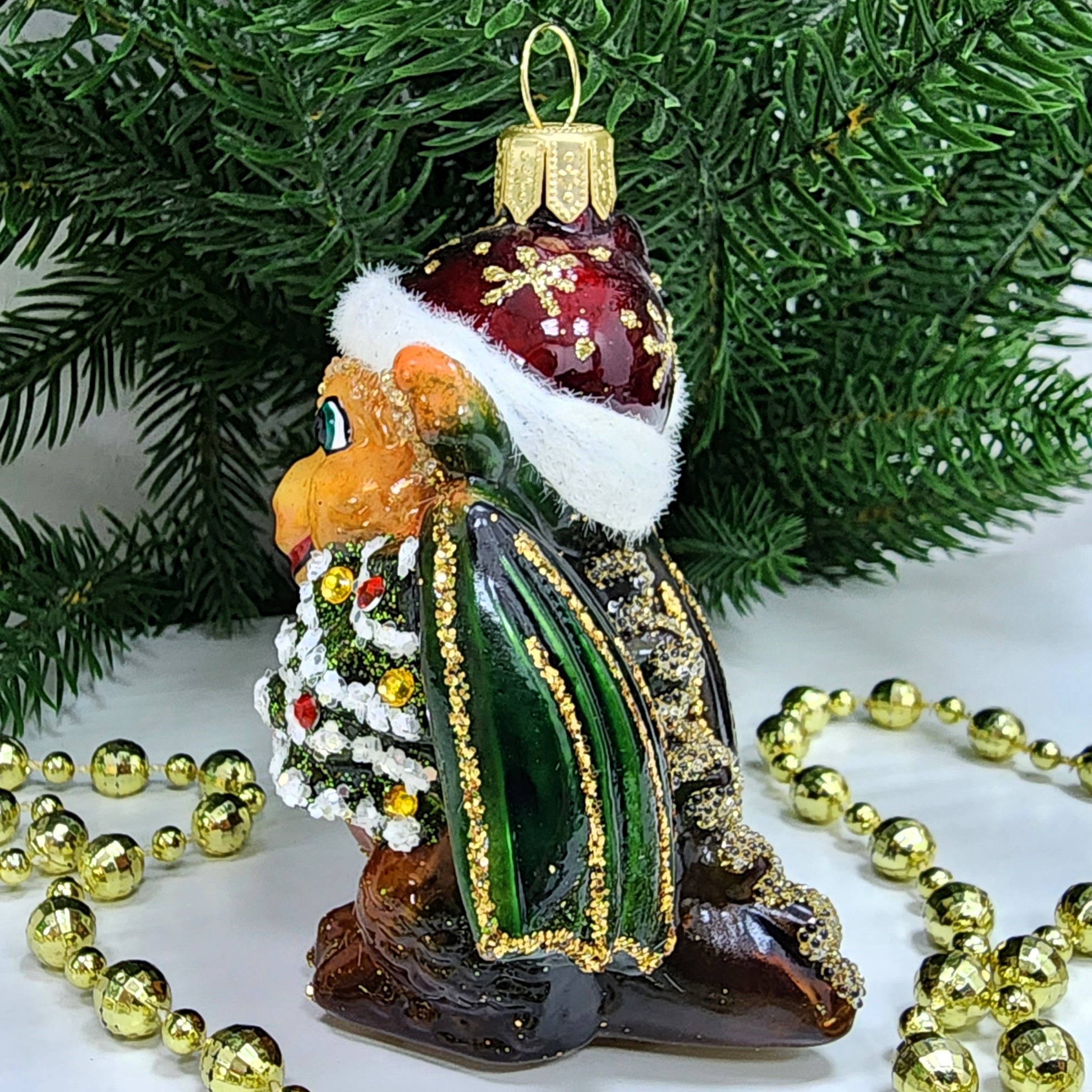 фото Стеклянная елочная игрушка Дракончик с елочкой