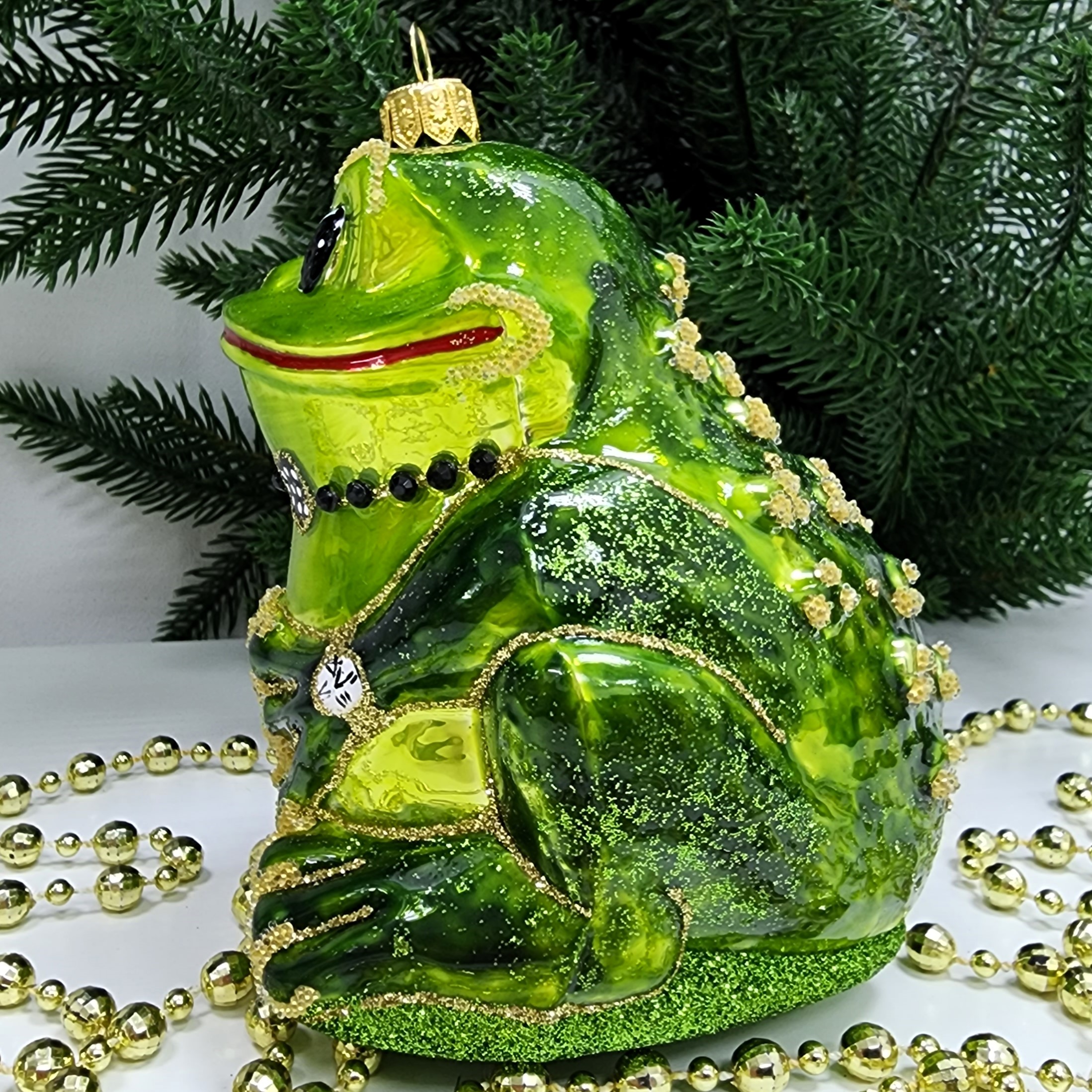 фото Стеклянная елочная игрушка Лягушка-Он