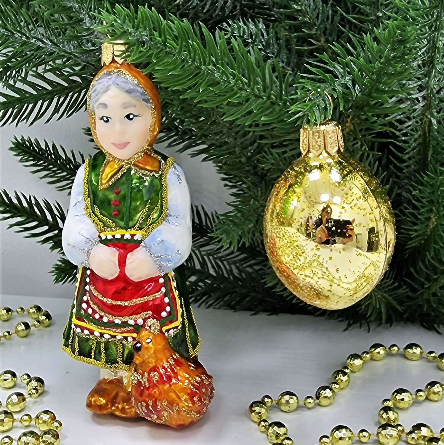 фото Набор ёлочных игрушек Бабушка с курочкой и яйцо