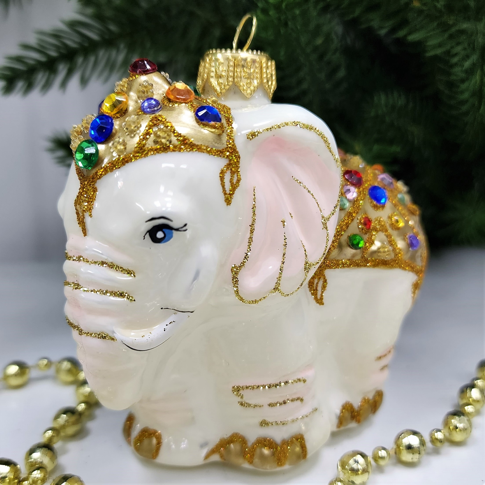 фото Стеклянная елочная игрушка Слон Индийский с камнями