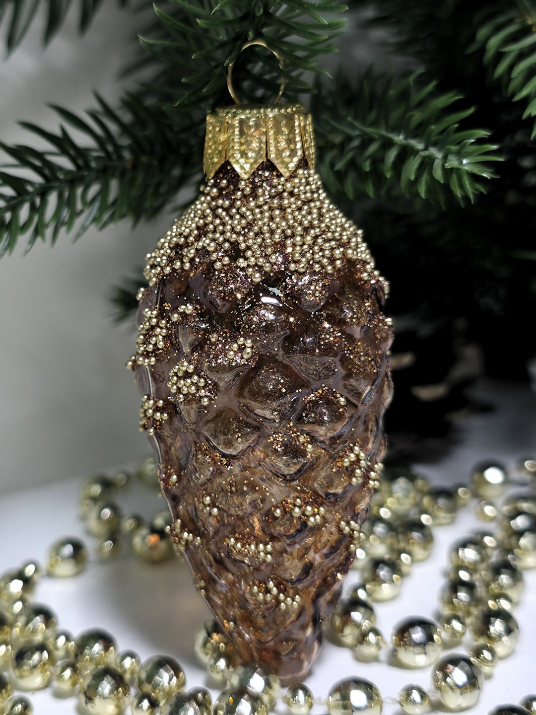 фото Стеклянная елочная игрушка Шишка