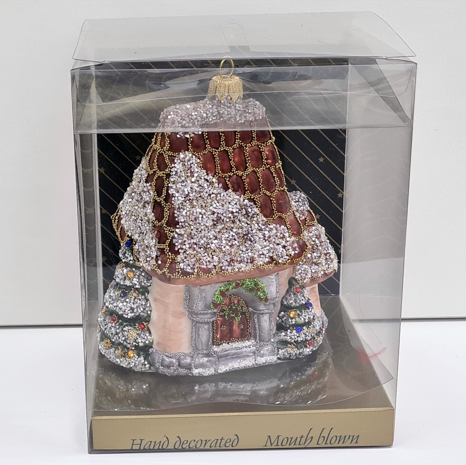 фото Стеклянная елочная игрушка Домик мельница винтаж