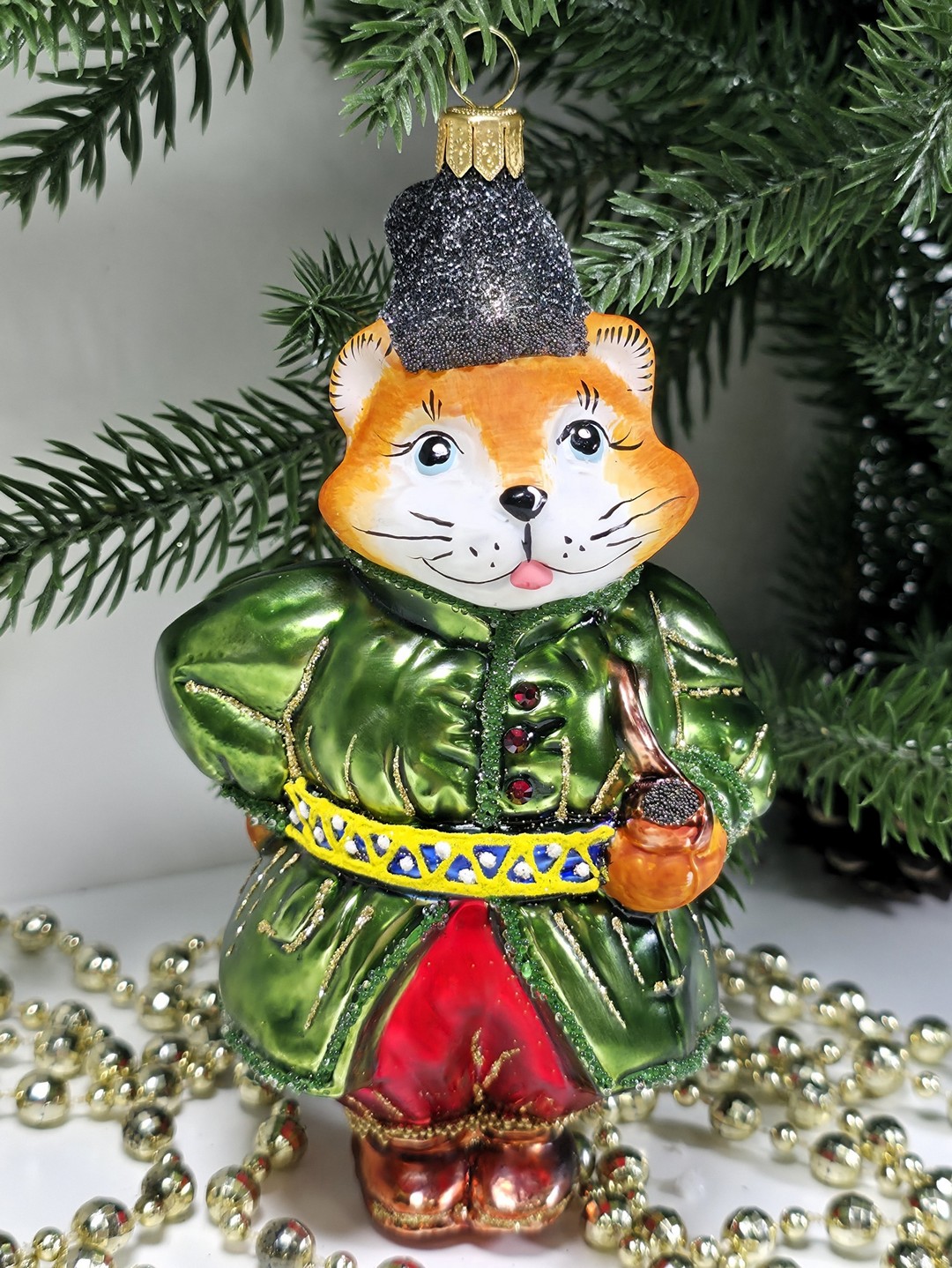 фото Стеклянная елочная игрушка Котофей