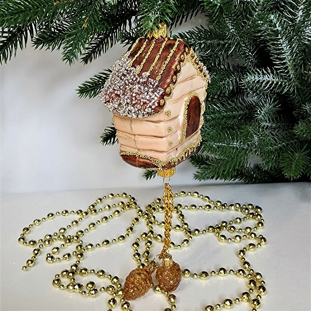 фото Стеклянная елочная игрушка Часы с кукушкой винтаж