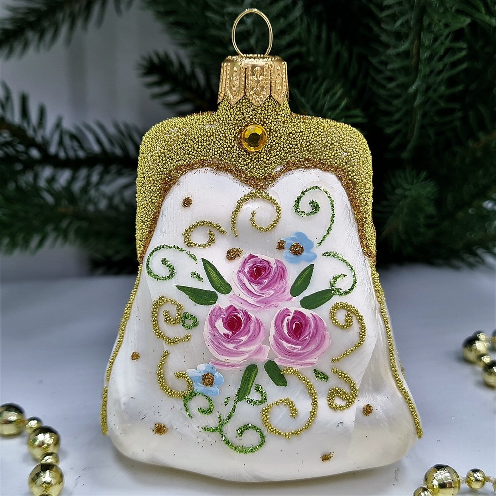 фото Стеклянная елочная игрушка Сумочка Версаль малая