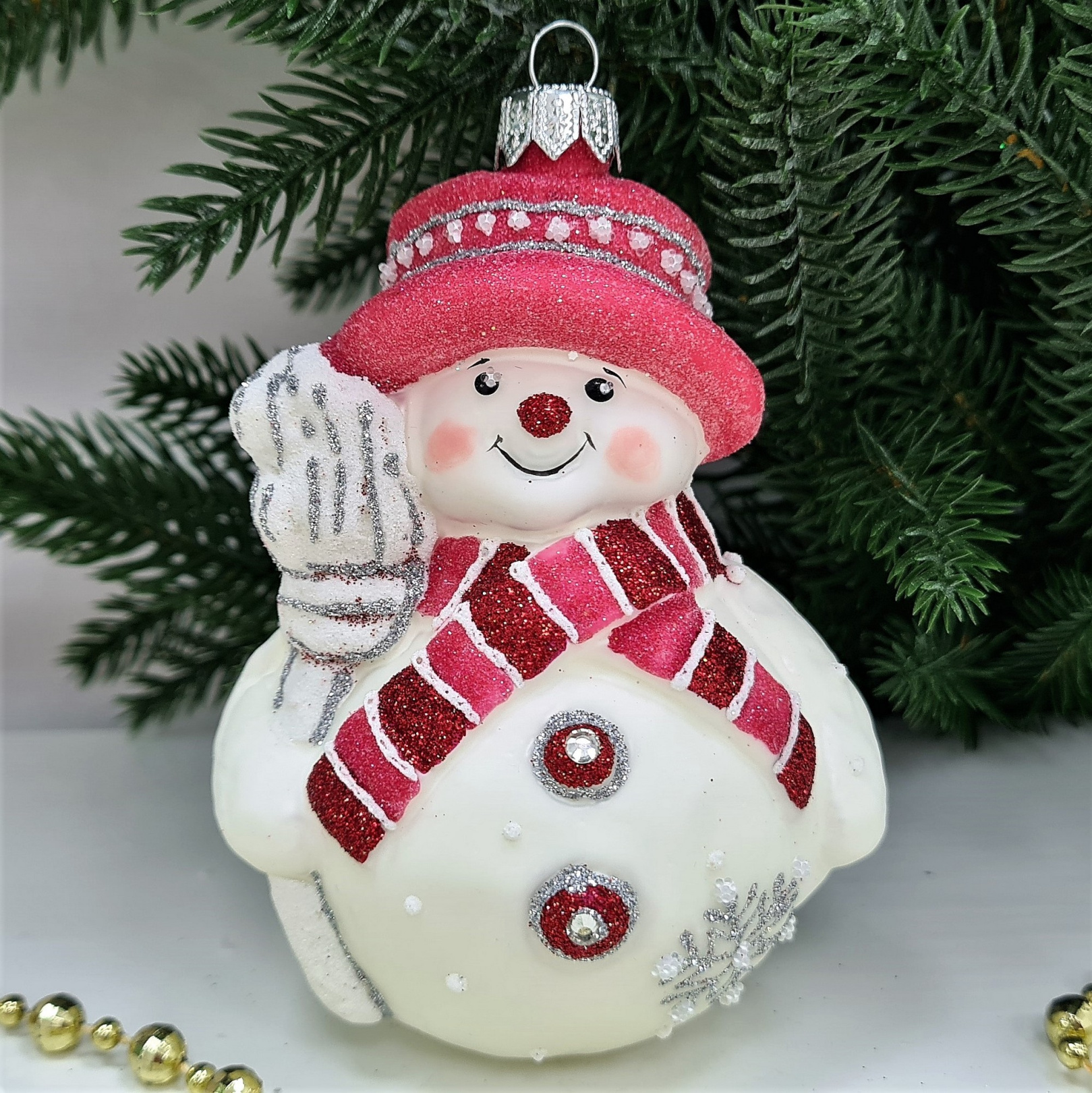 фото Стеклянная елочная игрушка Снеговик