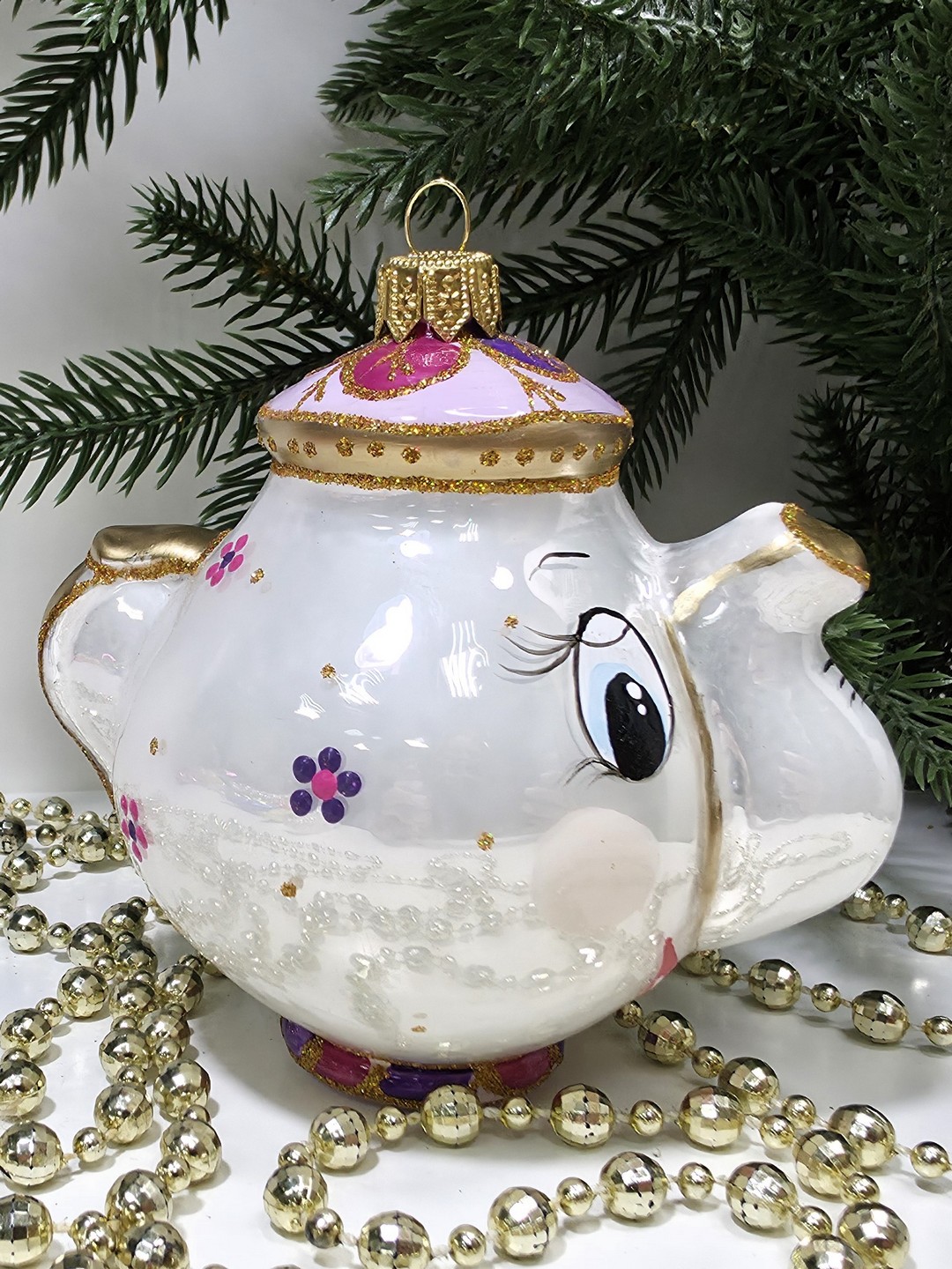 фото Стеклянная елочная игрушка Чайник