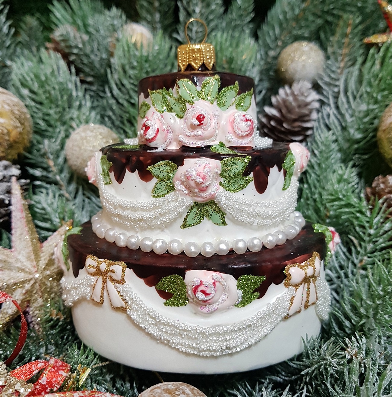 фото Стеклянная елочная игрушка Торт большой