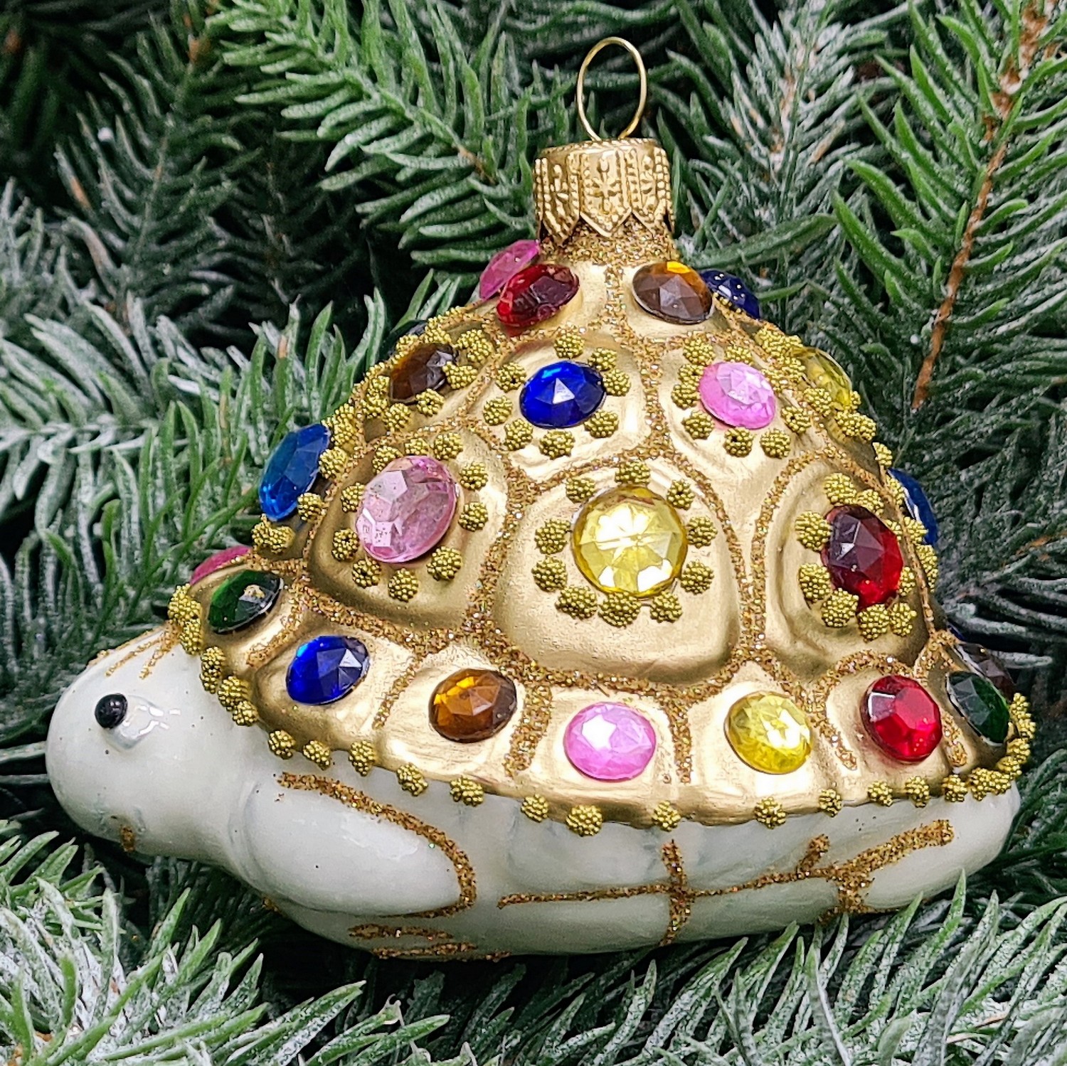 фото Стеклянная елочная игрушка Черепаха с камнями
