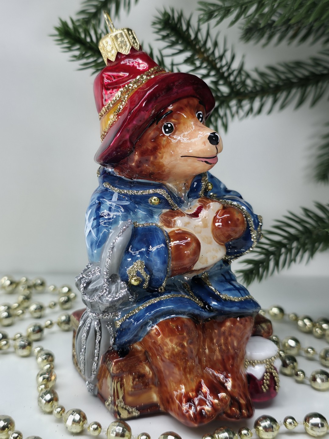 фото Стеклянная елочная игрушка Мишка Паддингтон