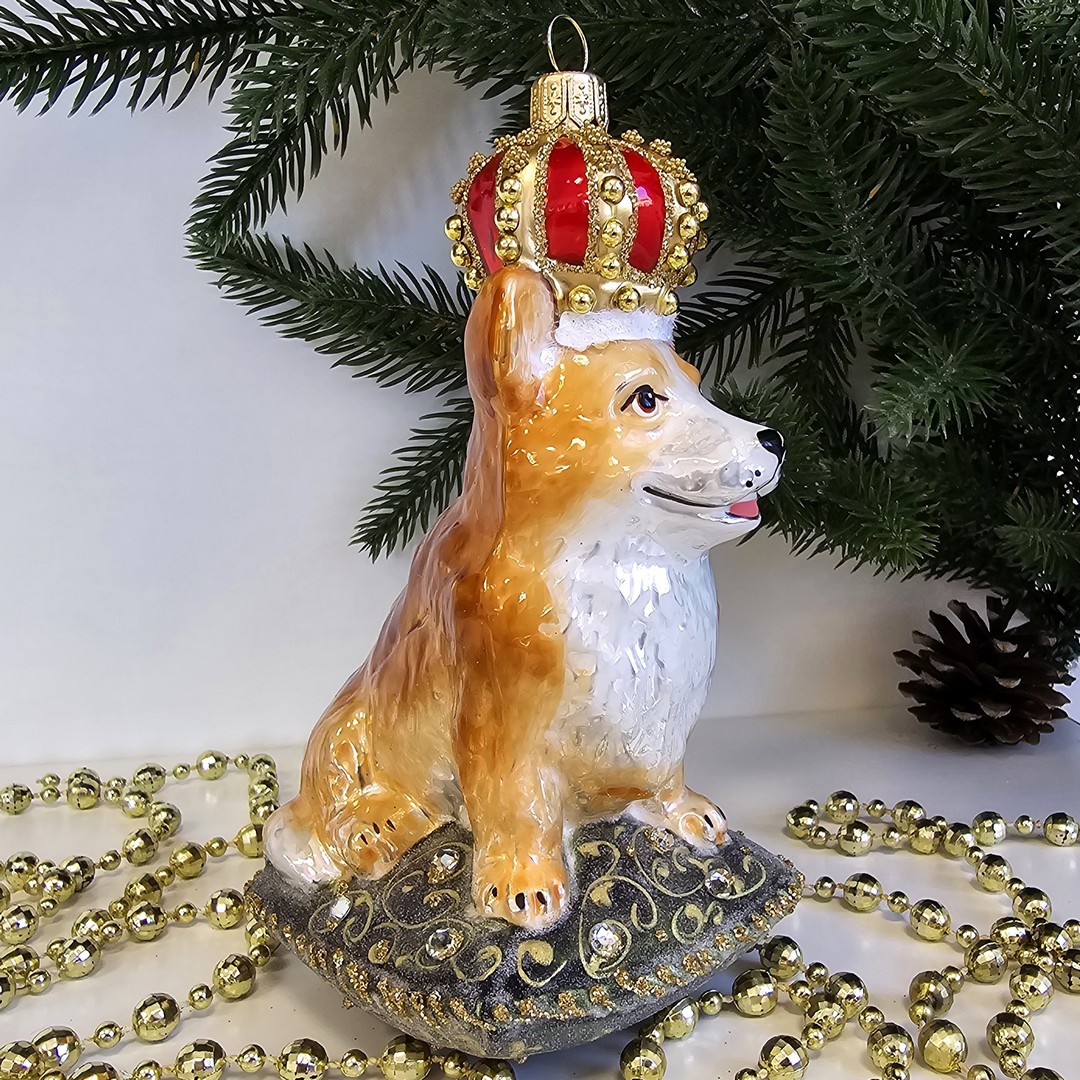 фото Стеклянная елочная игрушка Корги