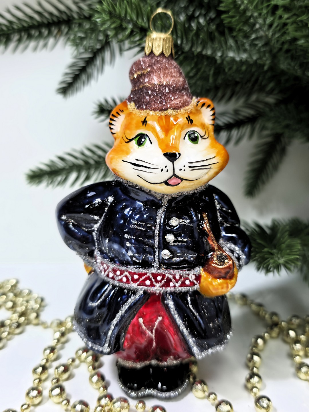 фото Стеклянная елочная игрушка Котофей