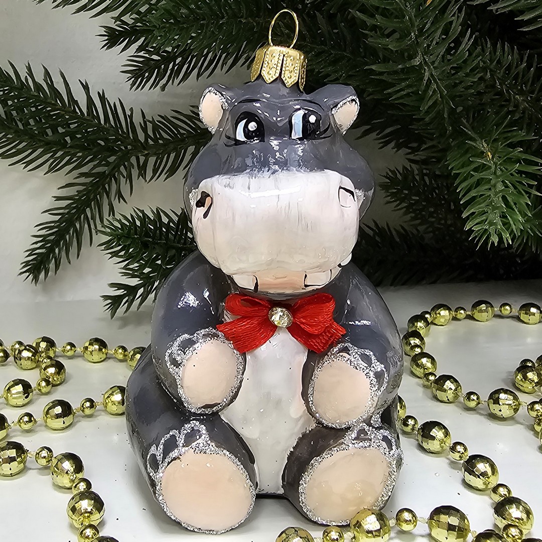 фото Стеклянная елочная игрушка Бегемотик