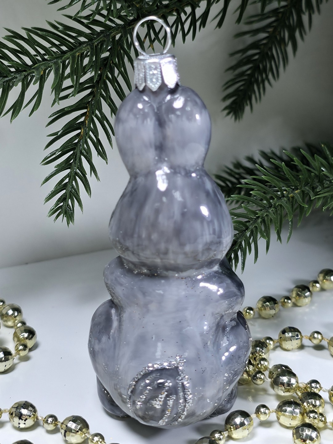 фото Стеклянная елочная игрушка Зайчик