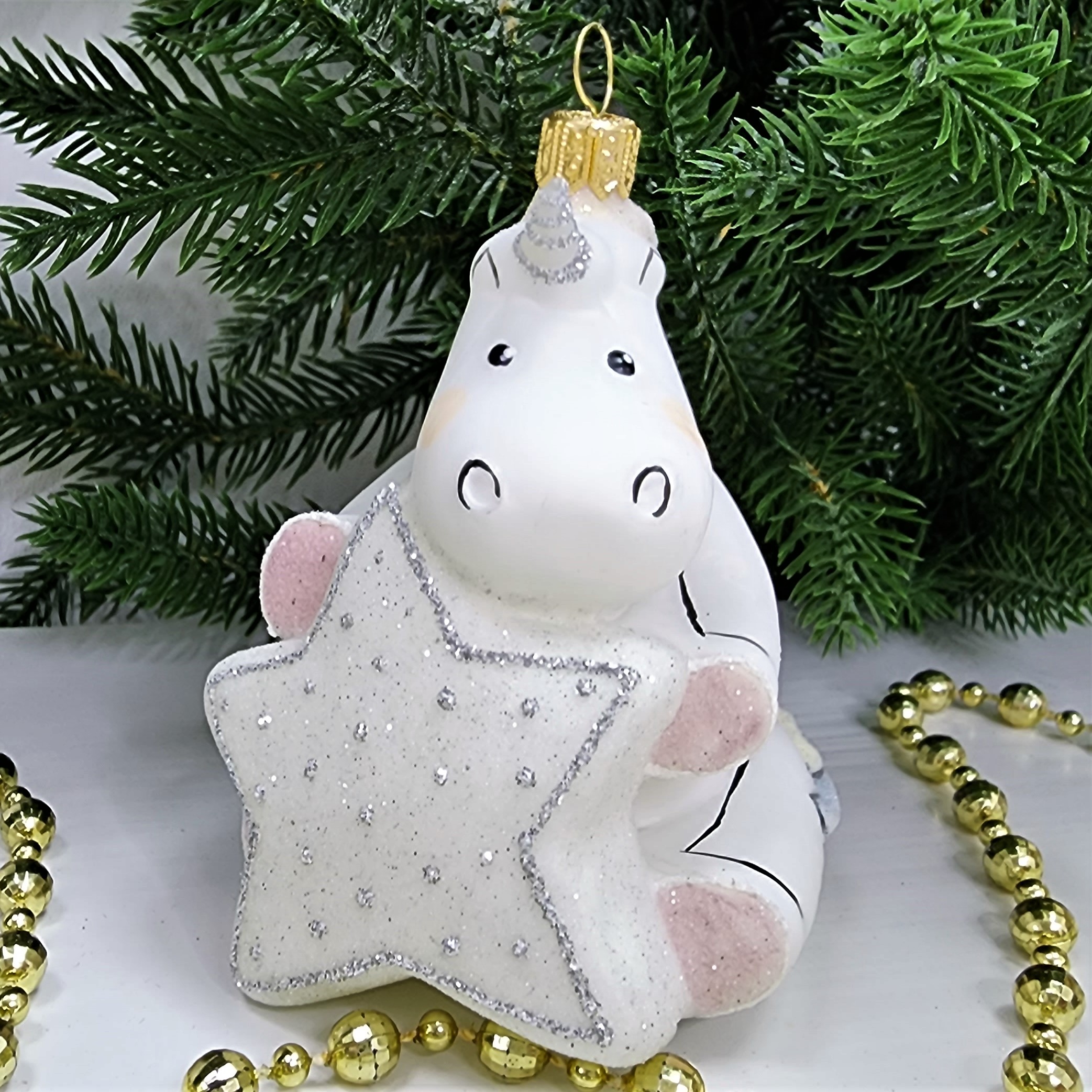 фото Стеклянная елочная игрушка Единорог