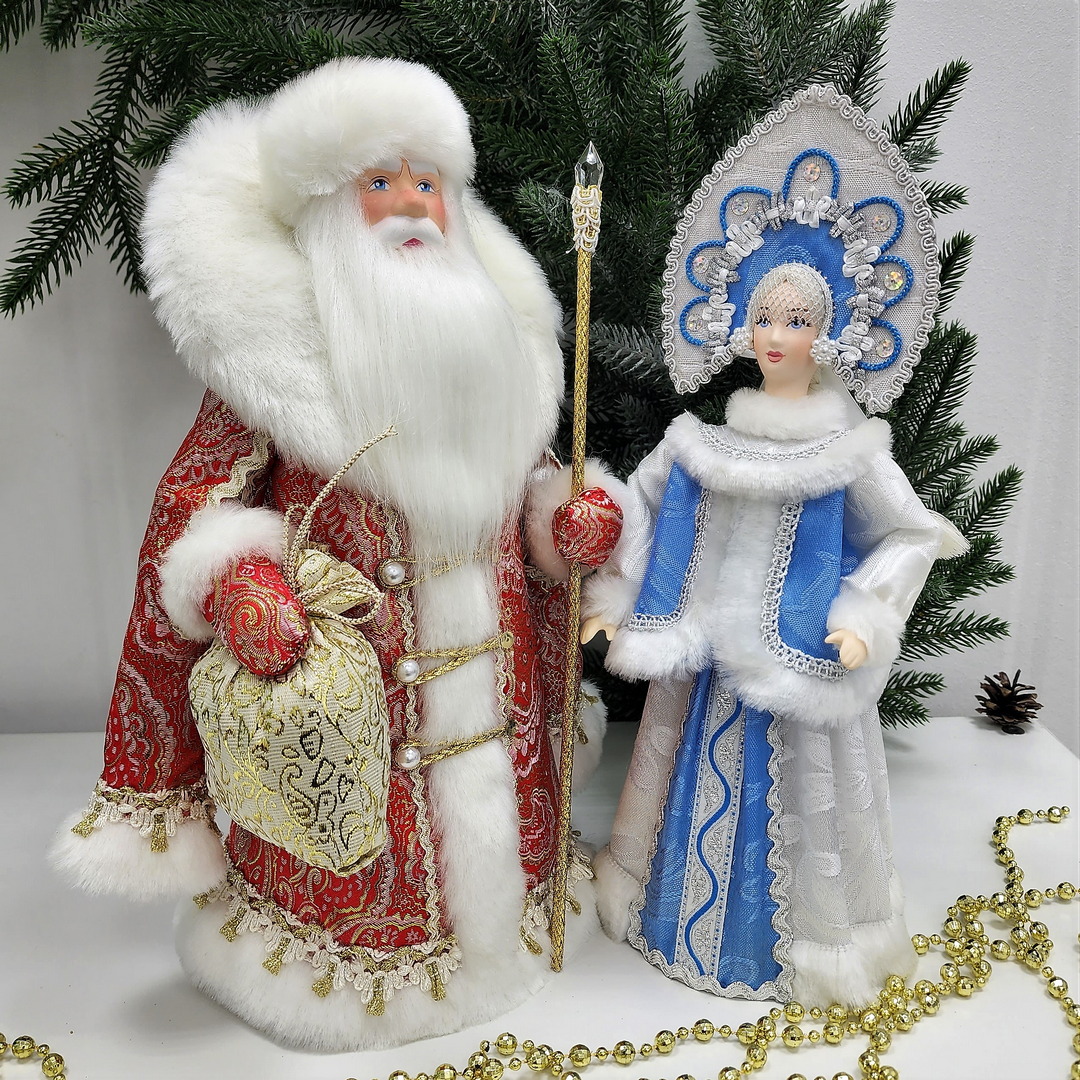фото Набор Дед Мороз 33 см и Снегурочка 31 см из ткани №119