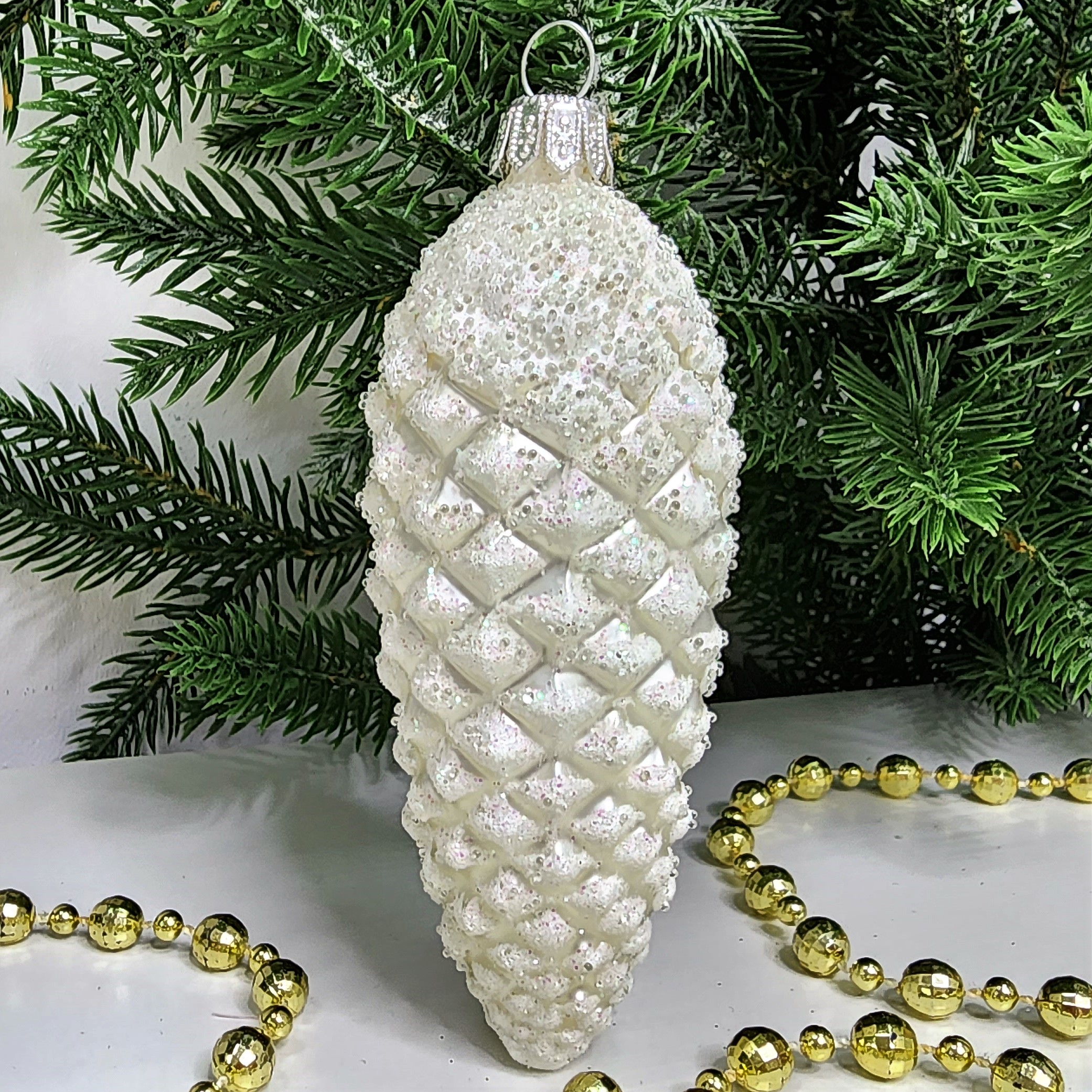 фото Стеклянная елочная игрушка Шишка 10,5 см