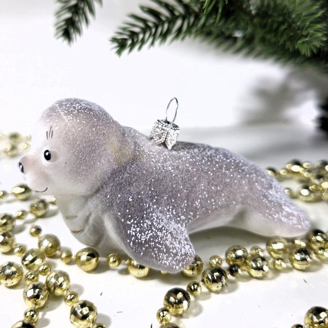 фото Стеклянная елочная игрушка Тюлень полярный