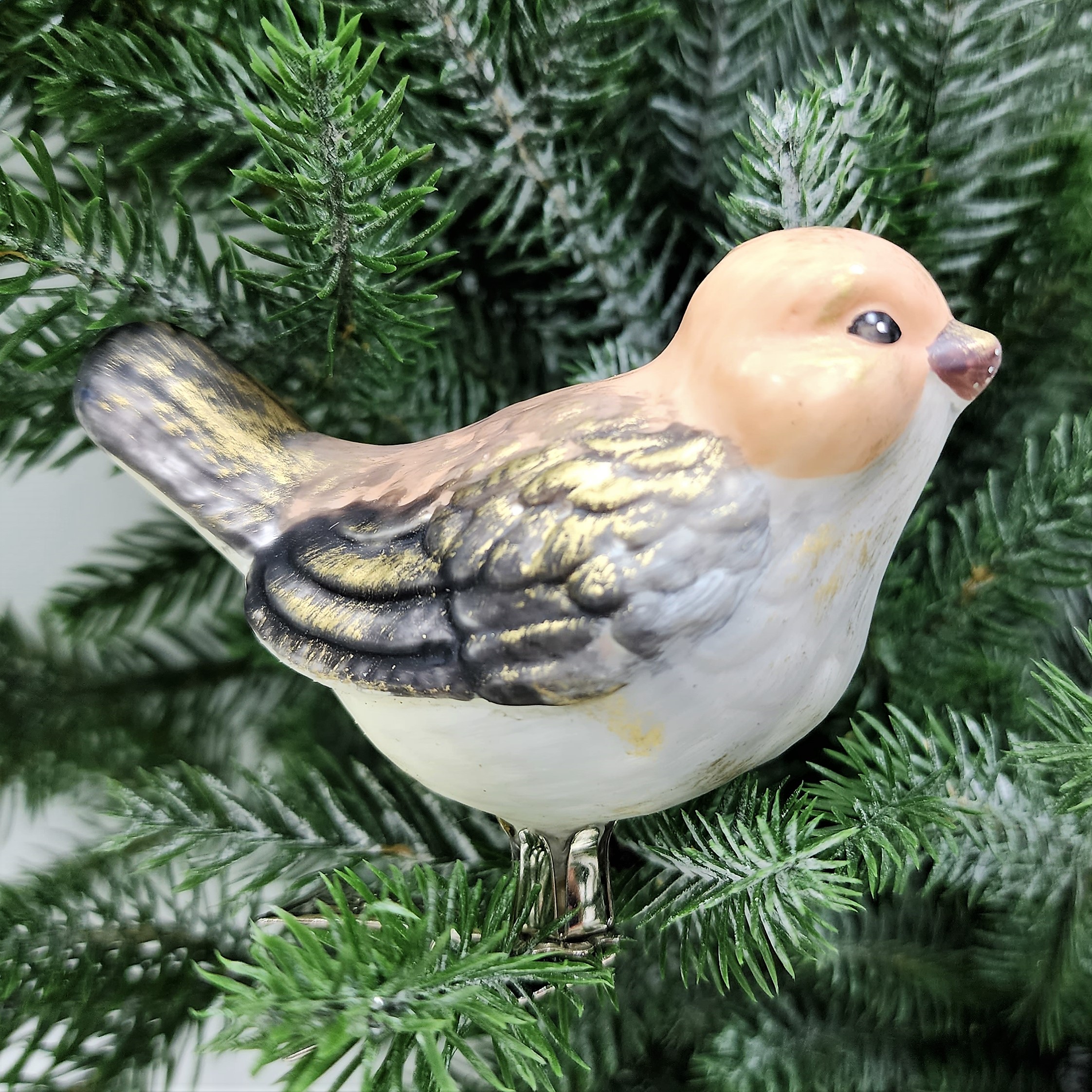 фото Стеклянная елочная игрушка Птичка на прищепке винтаж