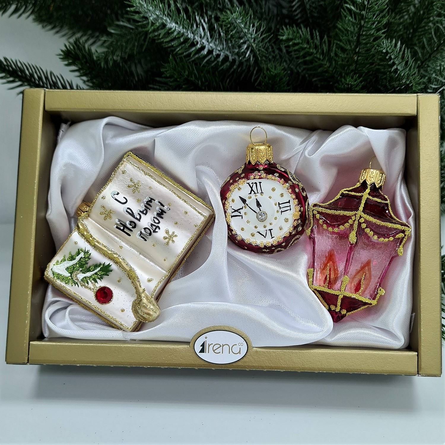 фото Набор ёлочных игрушек Часы, фонарь и книга