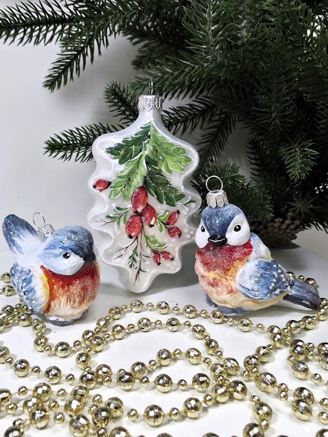 фото Набор ёлочных игрушек Две птички и листок