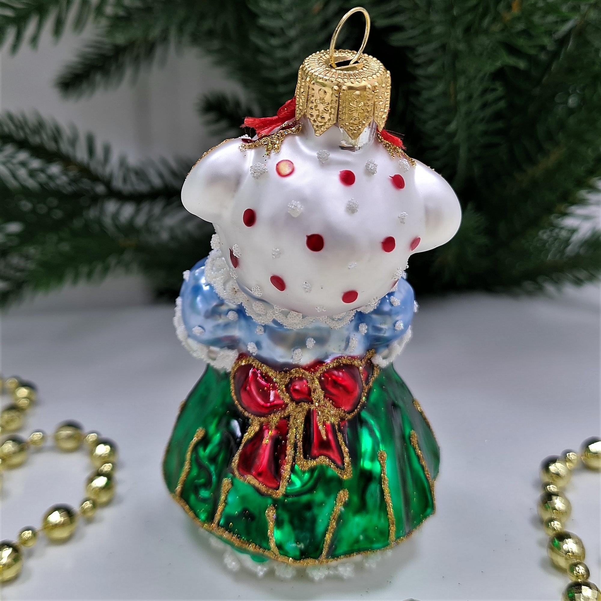 фото Стеклянная елочная игрушка Мышка Хозяйка