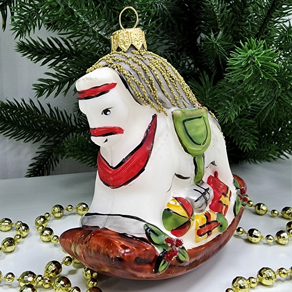 фото Стеклянная елочная игрушка Лошадка-качалка винтаж