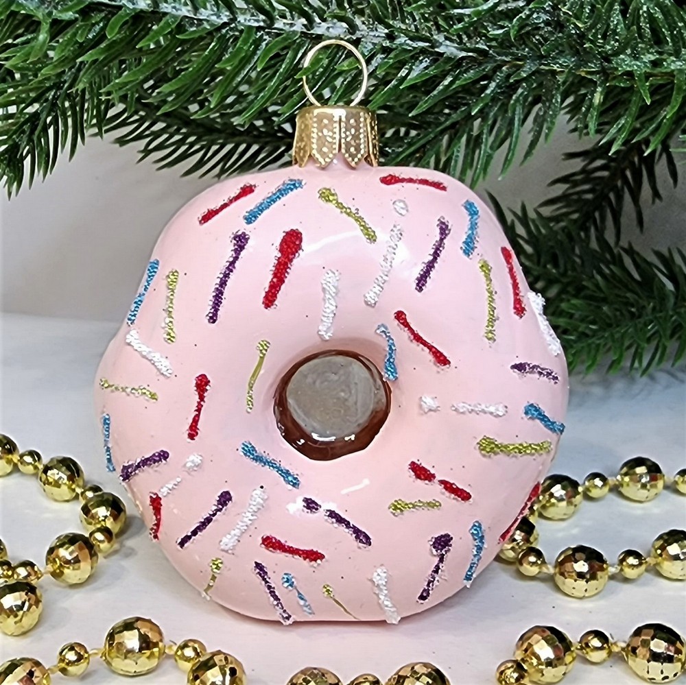 фото Стеклянная елочная игрушка Пончик Донат-2