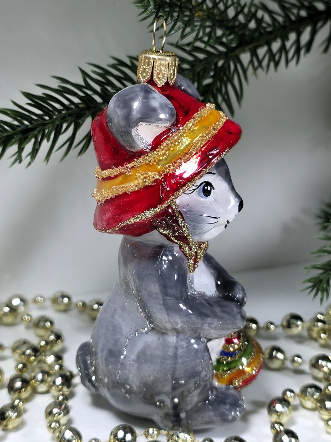 фото Стеклянная елочная игрушка Зайчик с юлой