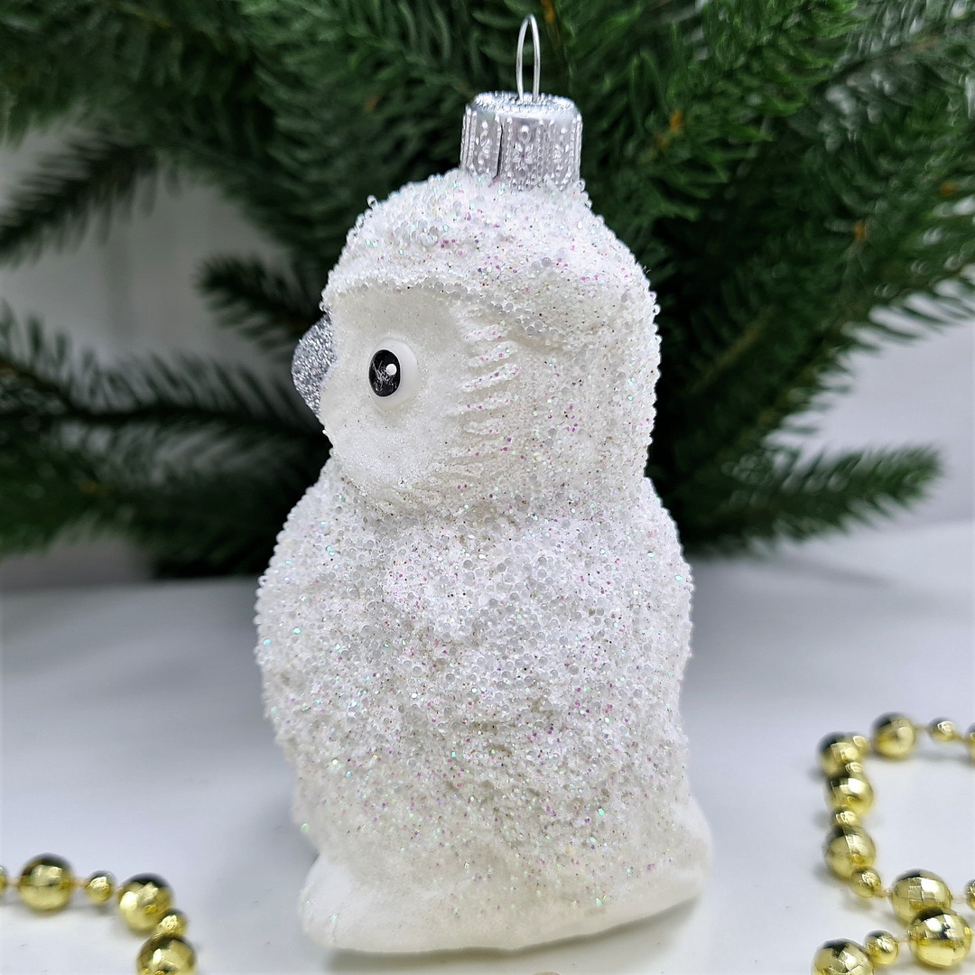 фото Стеклянная елочная игрушка Сова белая