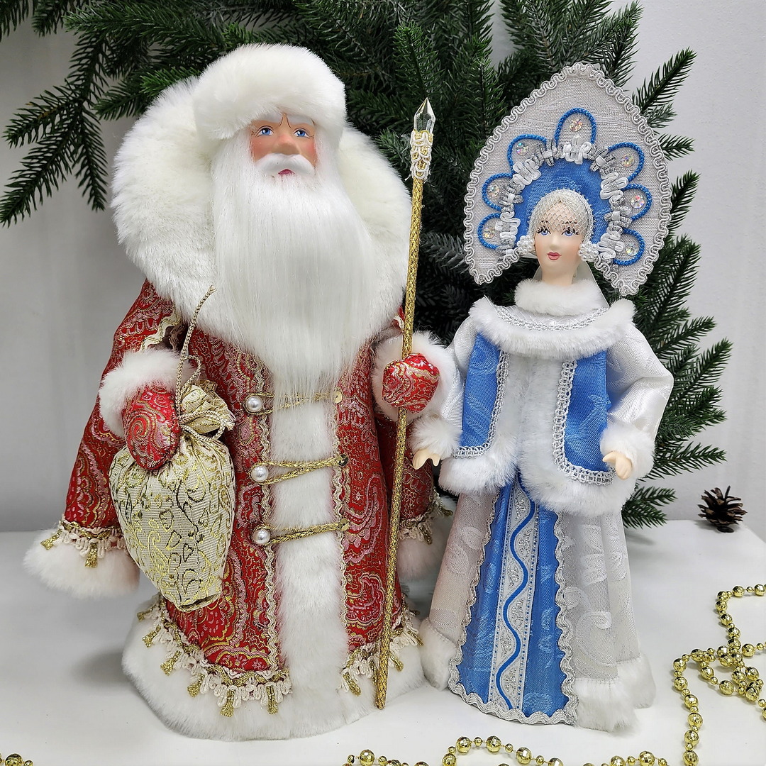 фото Набор Дед Мороз 33 см и Снегурочка 31 см из ткани №119