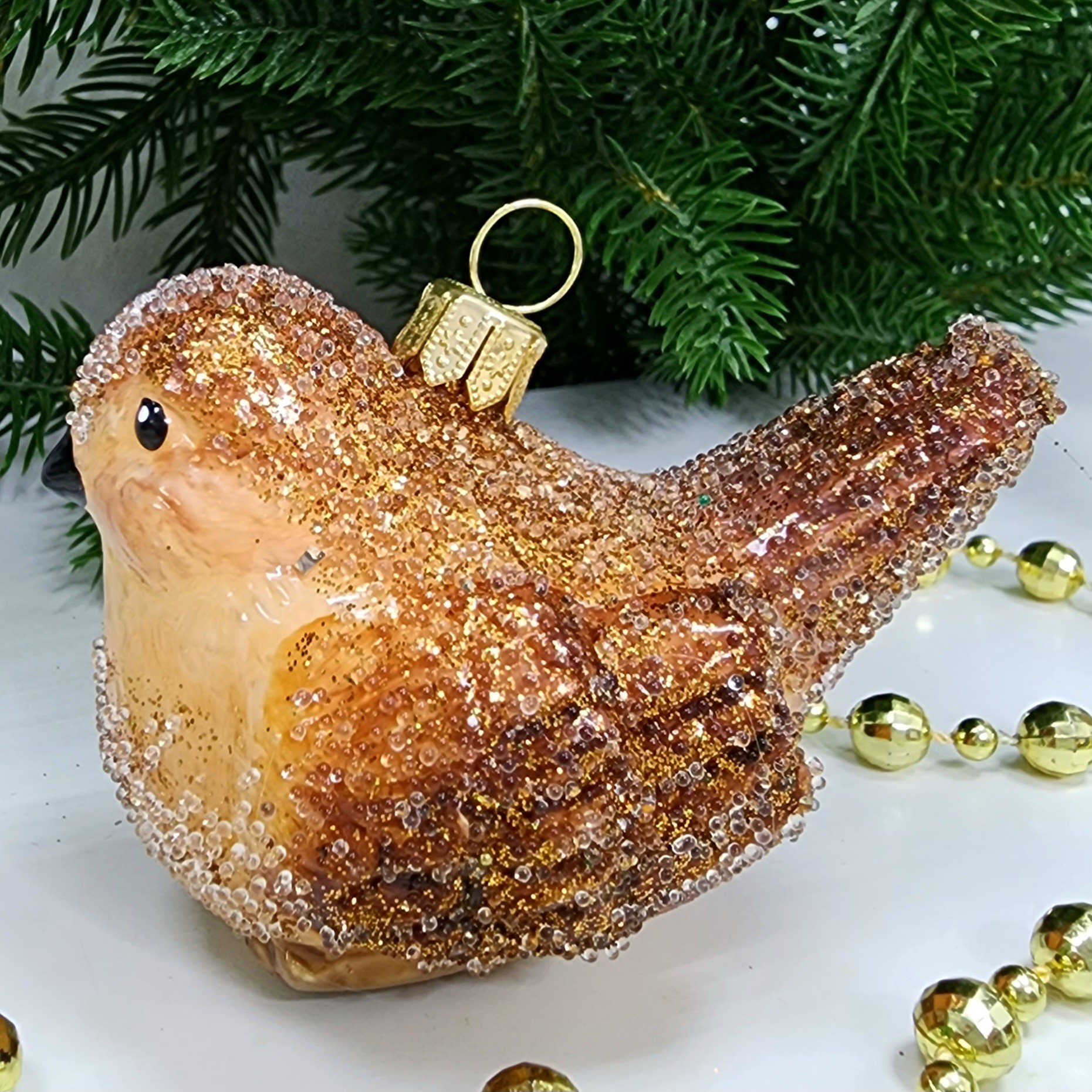 фото Стеклянная елочная игрушка Воробушек