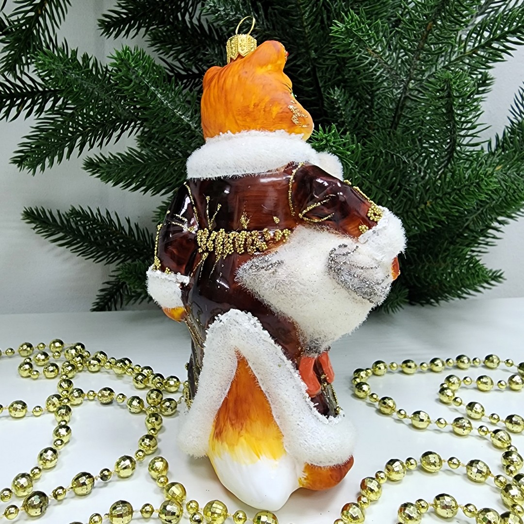 фото Стеклянная елочная игрушка Лиса с гусем