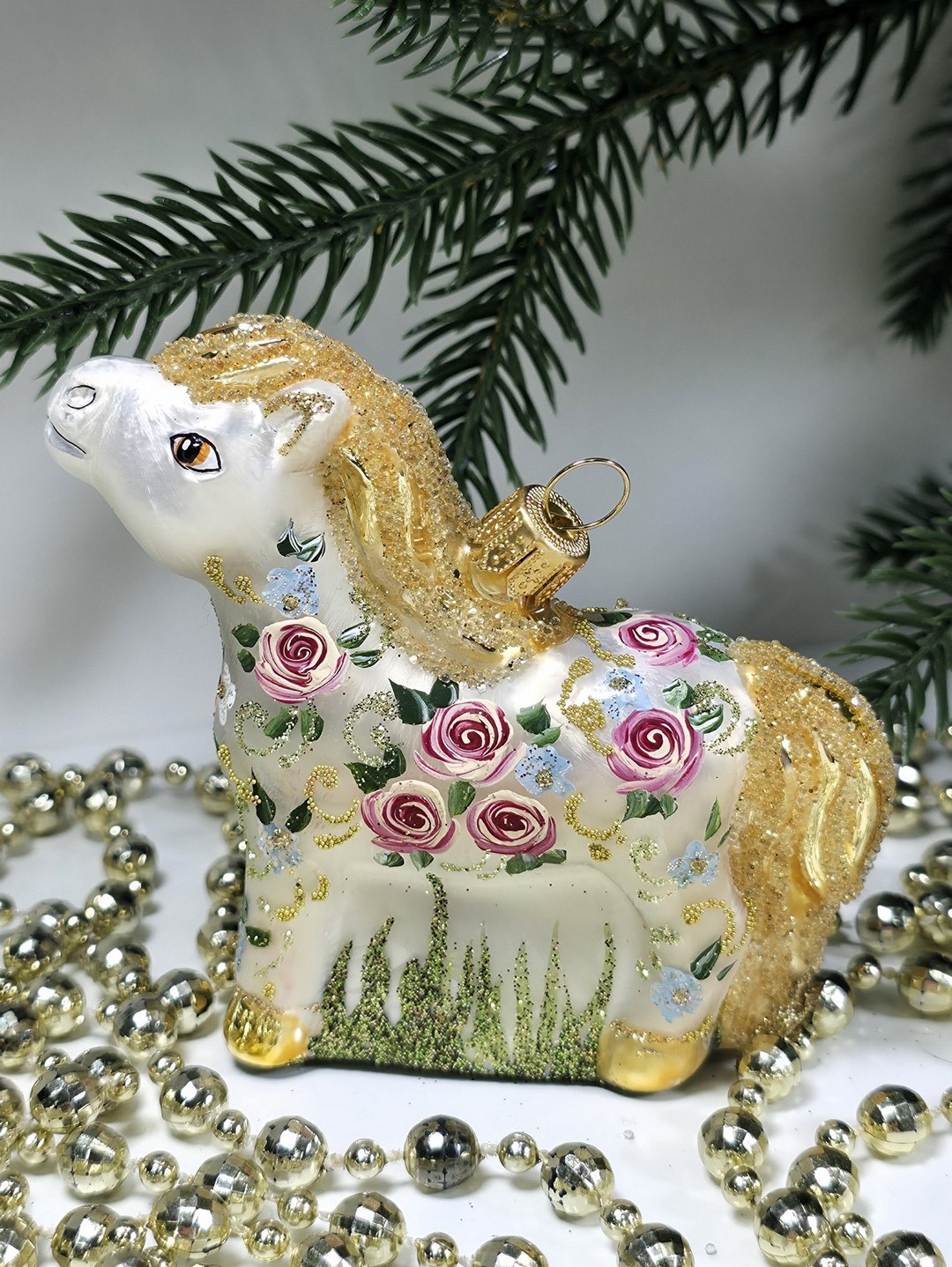 фото Стеклянная елочная игрушка Лошадка Версаль