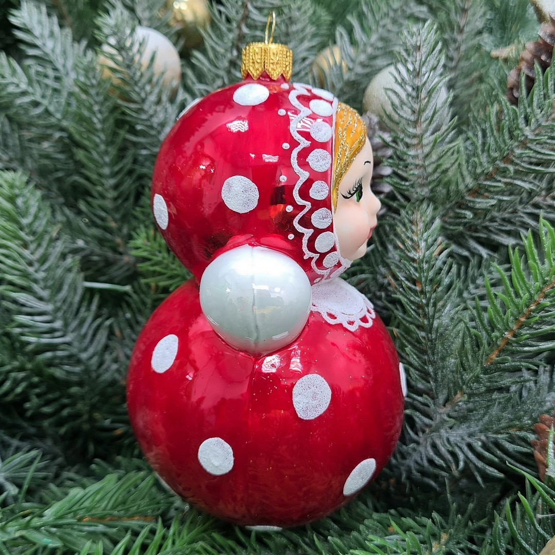 фото Стеклянная елочная игрушка Матрешка-неваляшка