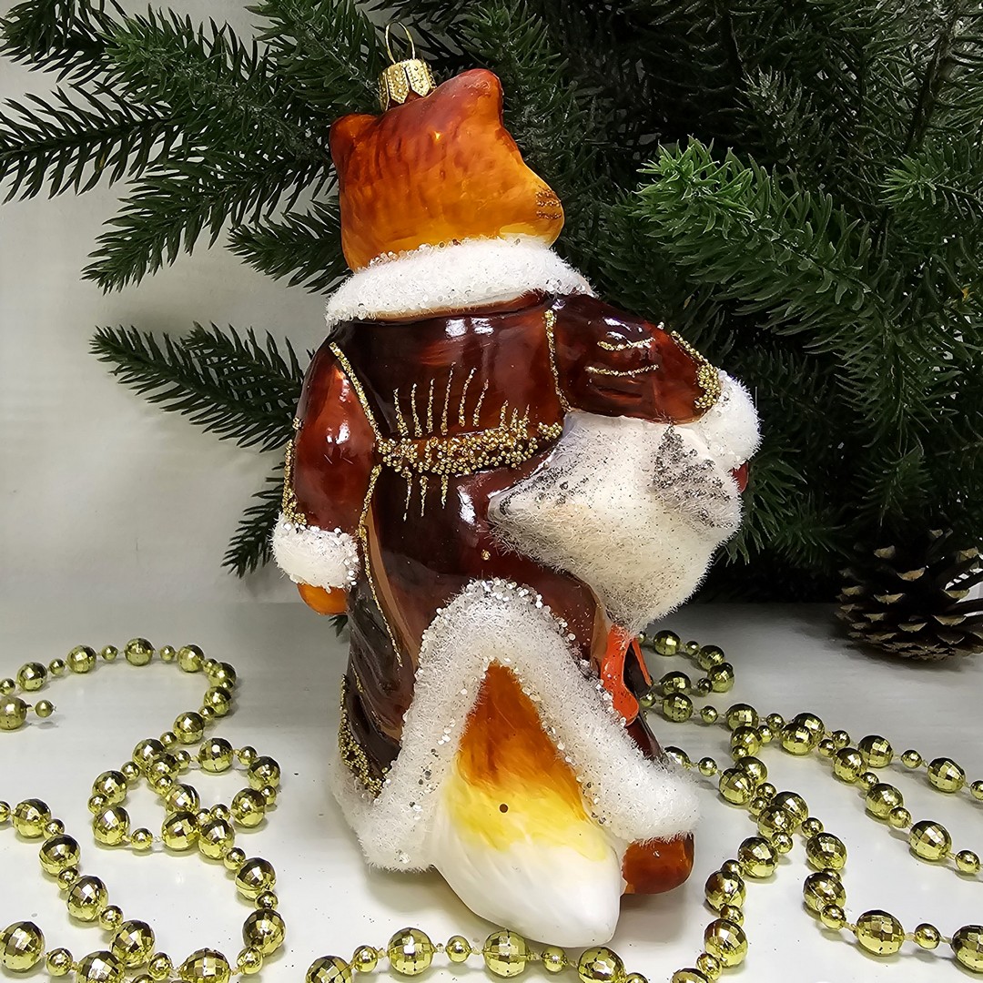 фото Стеклянная елочная игрушка Лиса с гусем