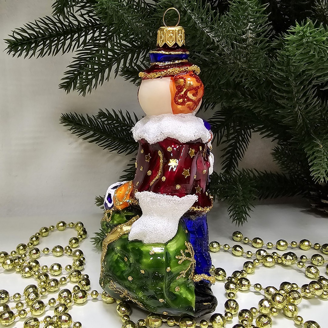 фото Стеклянная елочная игрушка Клоун с подарками