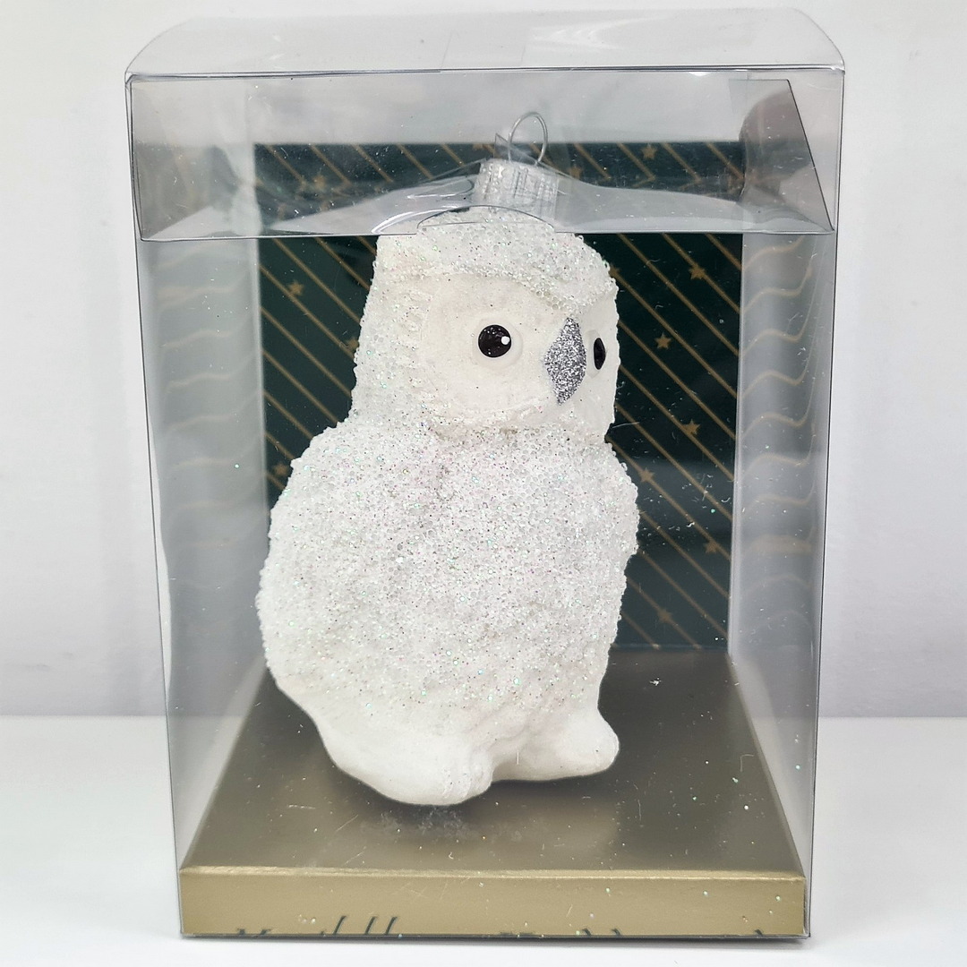 фото Стеклянная елочная игрушка Сова белая