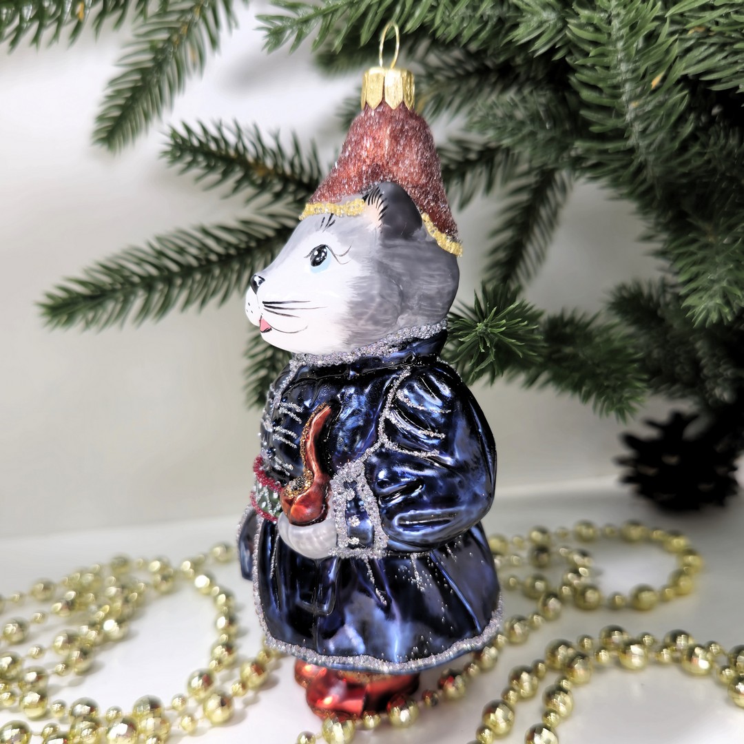 фото Стеклянная елочная игрушка Котофей