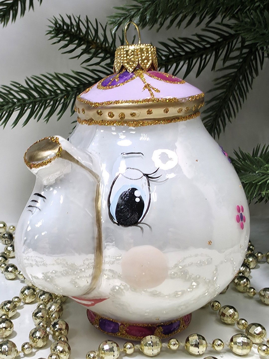 фото Стеклянная елочная игрушка Чайник