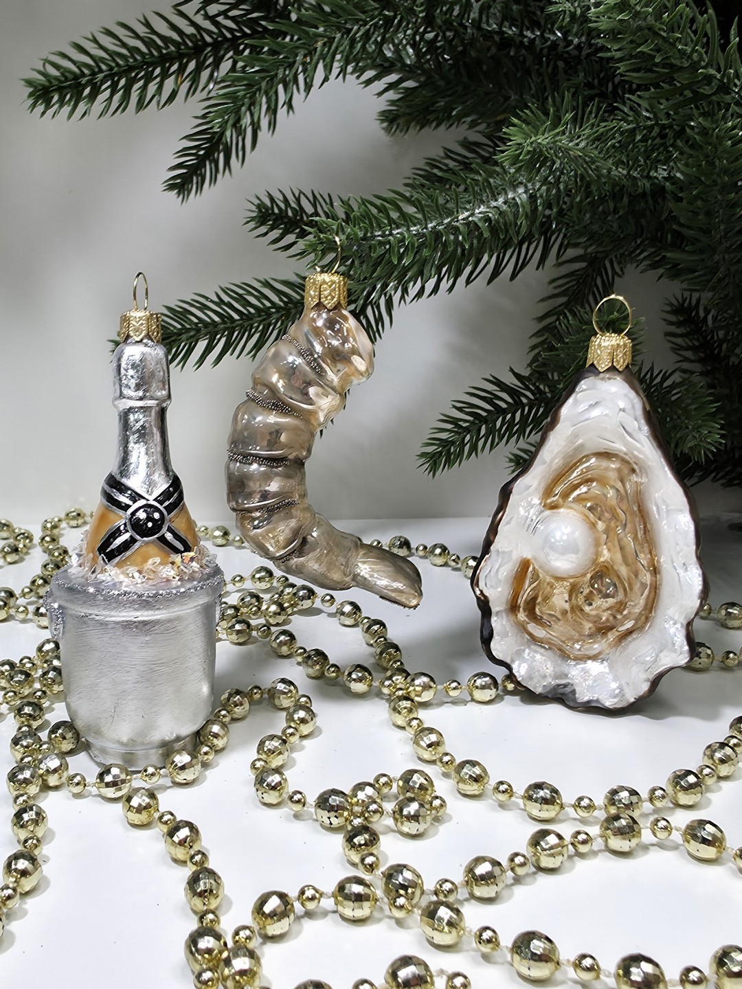 фото Набор ёлочных игрушек Креветка, устрица и шампанское