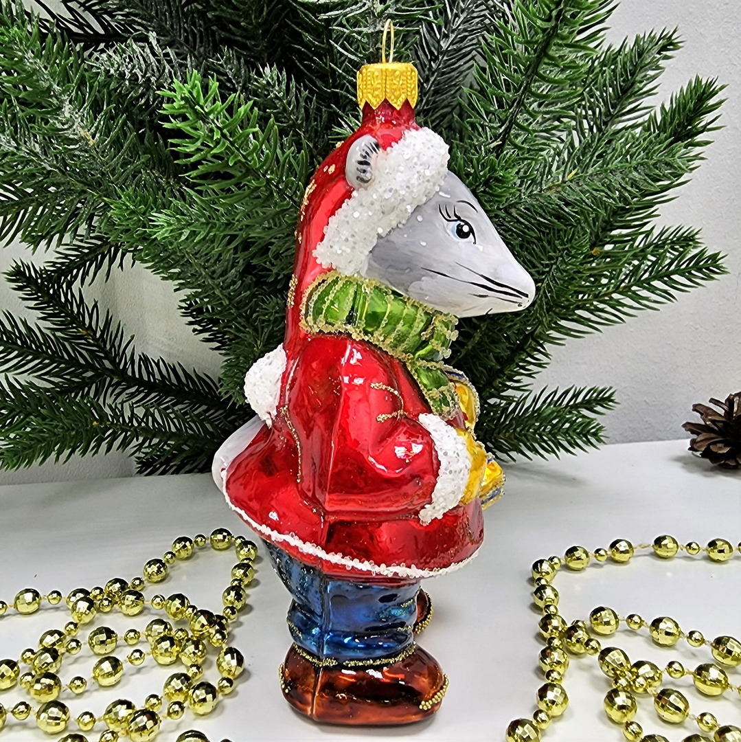 фото Стеклянная елочная игрушка Большая мышь