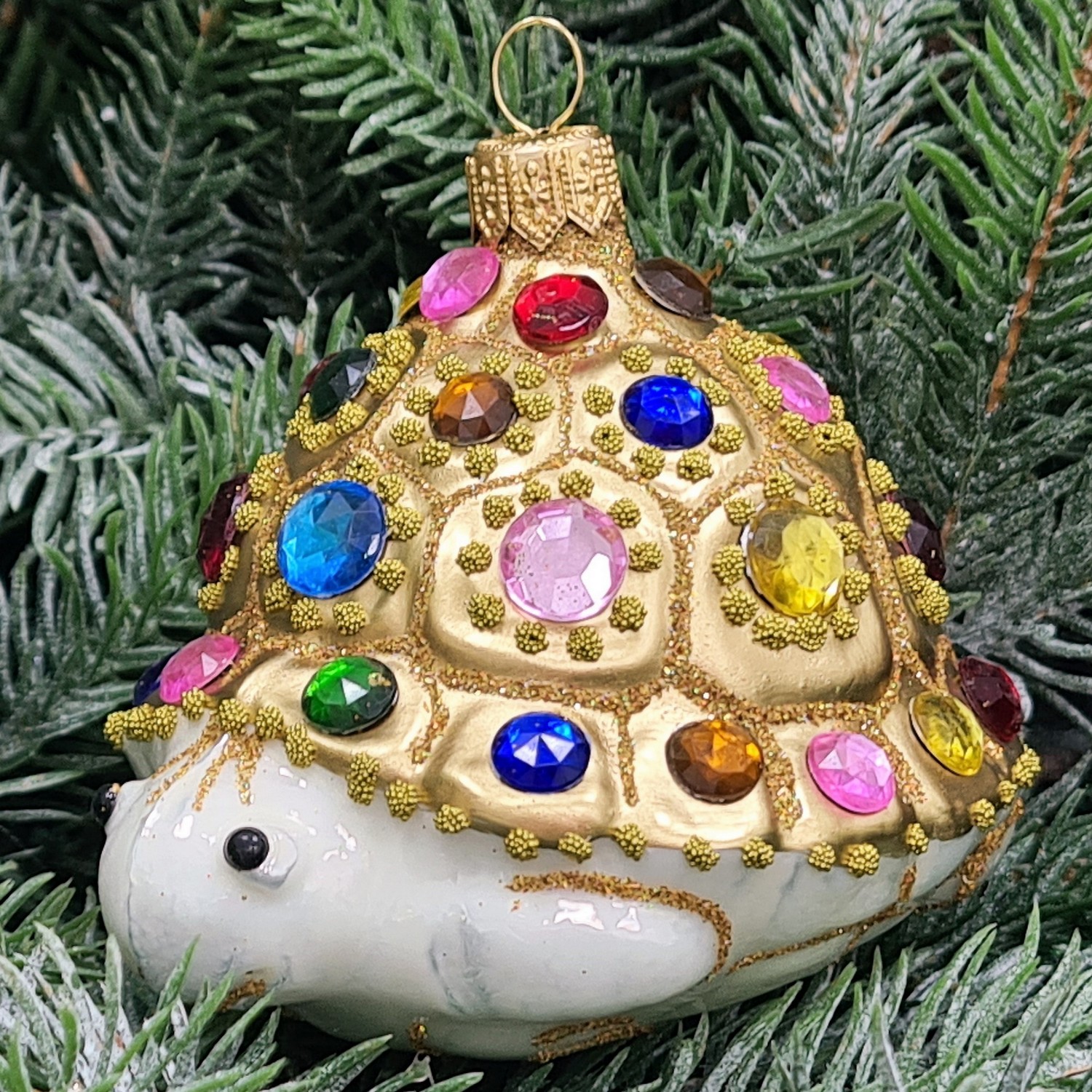 фото Стеклянная елочная игрушка Черепаха с камнями