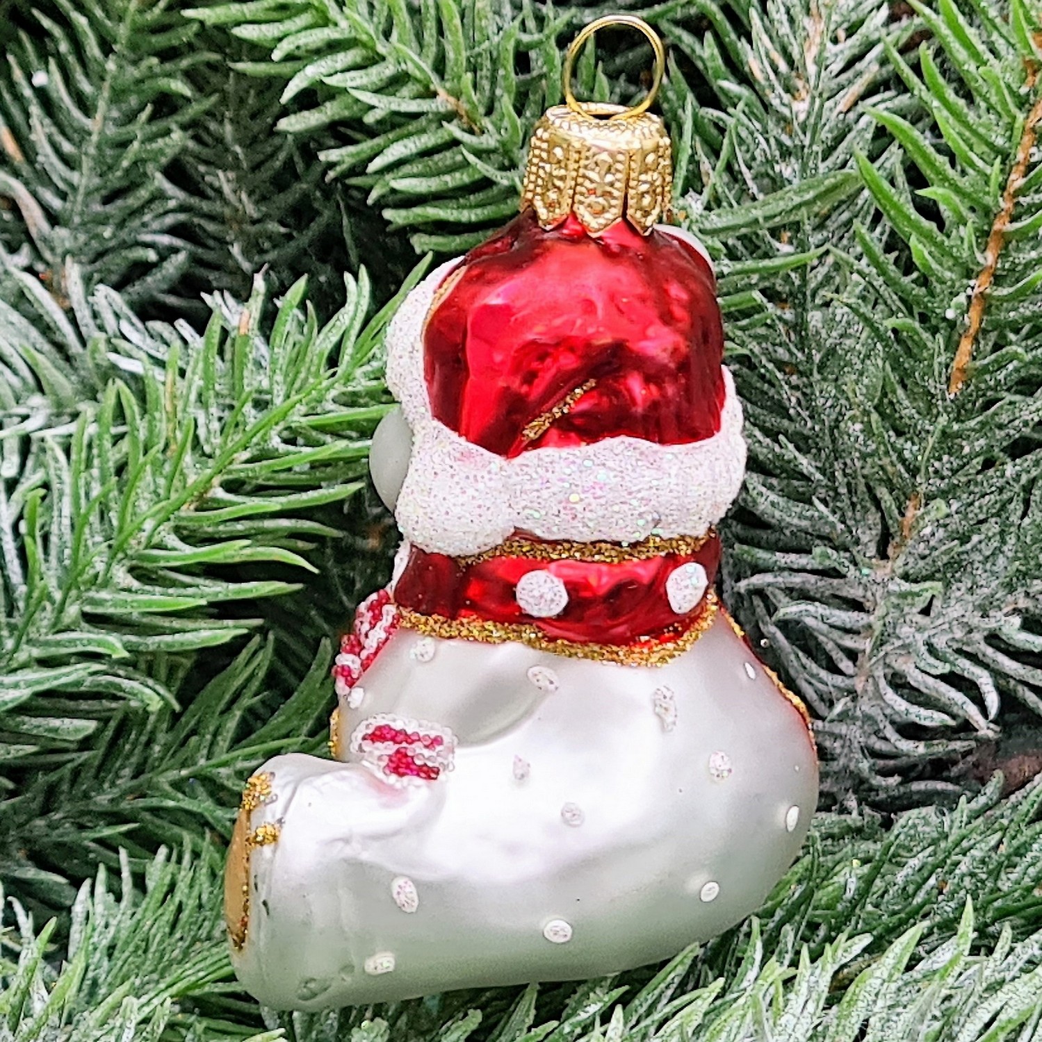 фото Стеклянная елочная игрушка Мишка Бэби