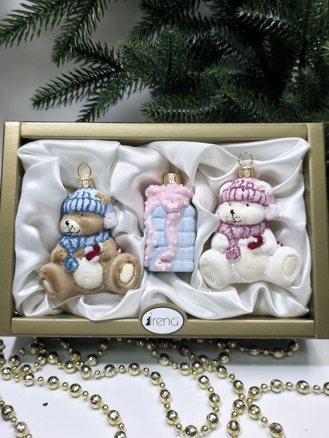 фото Набор ёлочных игрушек Два мишки и подарок